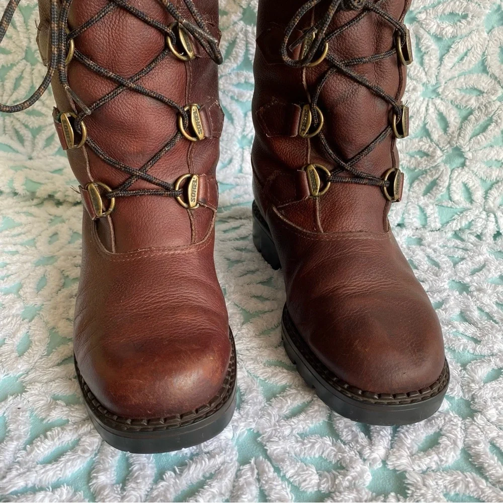 Vintage Sorel boots leather made in Canada faux fur lined size 7 - Picture 10 of 16